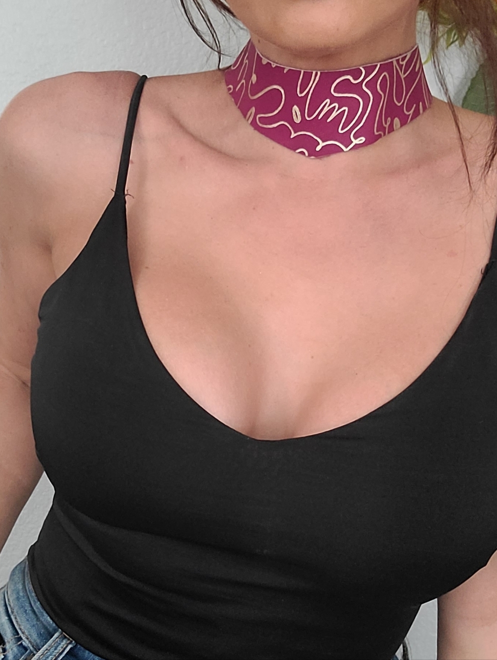 Pink And Gold Leather Choker